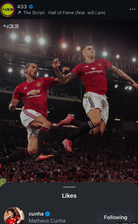 Truyền thông Anh chia sẻ ảnh ghép Sesko trong màu áo Man United, Cunha thả tim